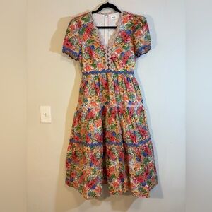 AUREUM Rick Rack Trim Floral Garden Party Midi Dress, Boutique Summer Sun Dress